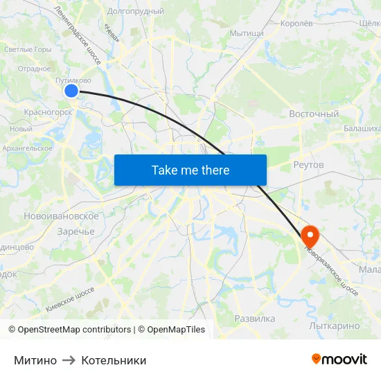 Митино to Котельники map