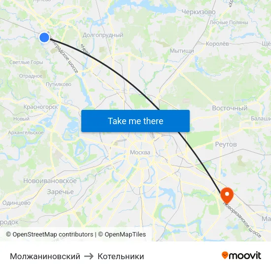 Молжаниновский to Котельники map