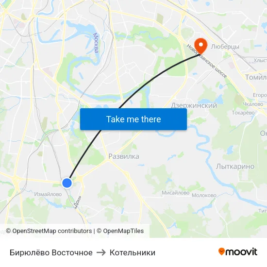 Бирюлёво Восточное to Котельники map
