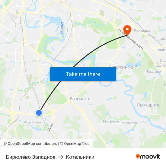Бирюлёво Западное to Котельники map