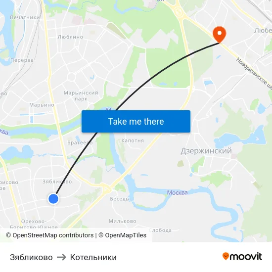 Зябликово to Котельники map