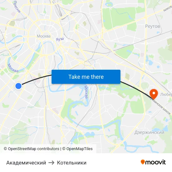 Академический to Котельники map