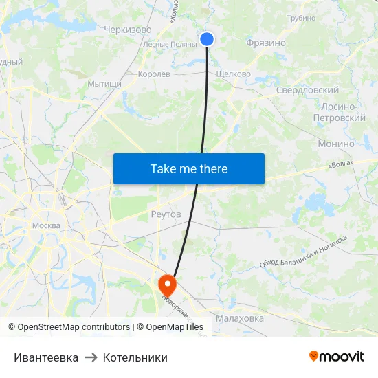 Ивантеевка to Котельники map