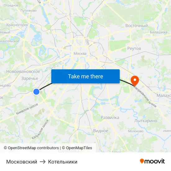 Московский to Котельники map