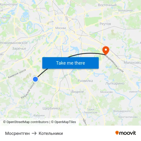 Мосрентген to Котельники map