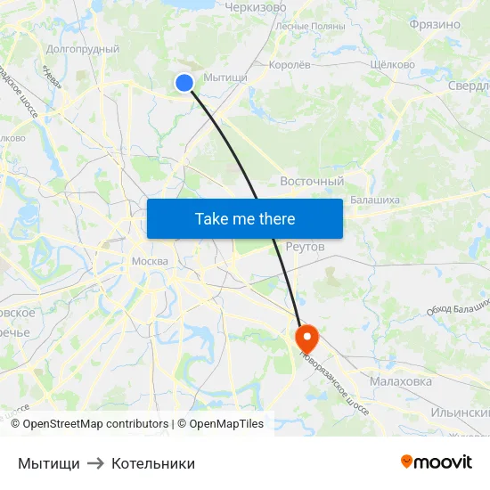 Мытищи to Котельники map