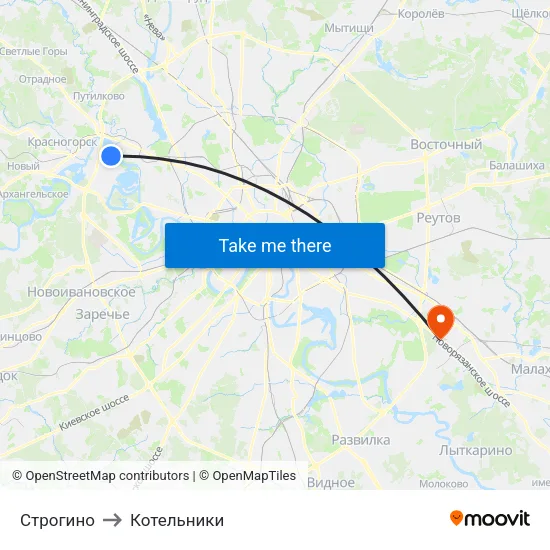 Строгино to Котельники map