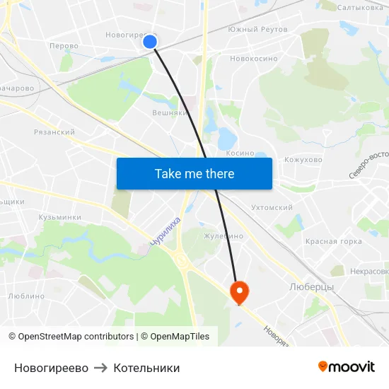Новогиреево to Котельники map