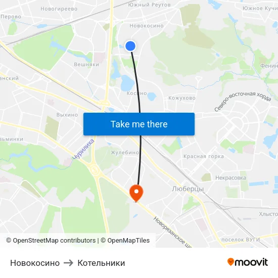 Новокосино to Котельники map
