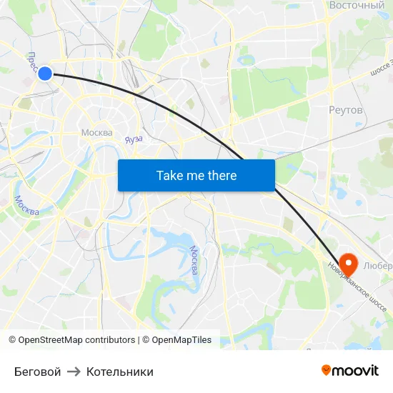 Беговой to Котельники map