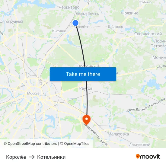 Королёв to Котельники map