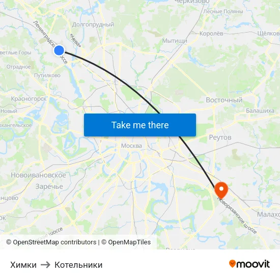 Химки to Котельники map