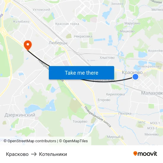 Красково to Котельники map