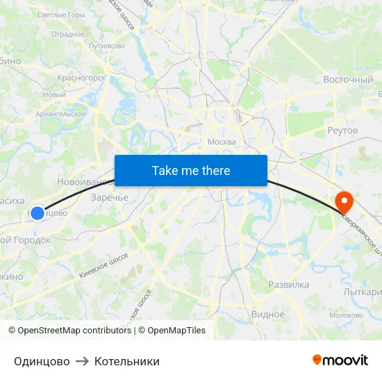Одинцово to Котельники map