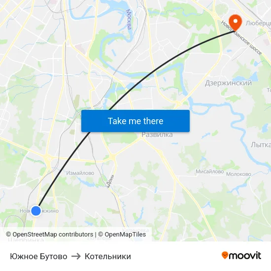 Южное Бутово to Котельники map