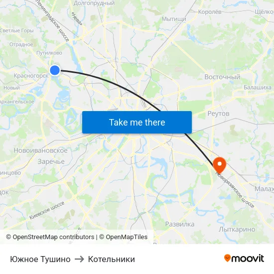 Южное Тушино to Котельники map