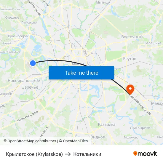 Крылатское (Krylatskoe) to Котельники map