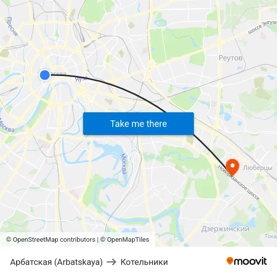 Арбатская (Arbatskaya) to Котельники map
