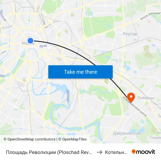 Площадь Революции (Ploschad Revolyutsii) to Котельники map
