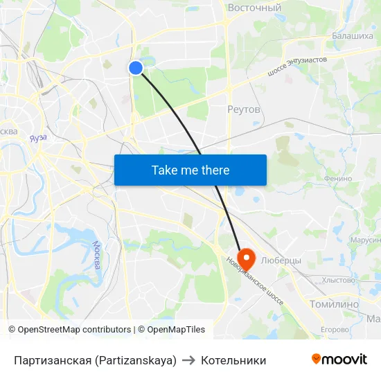 Партизанская (Partizanskaya) to Котельники map