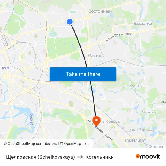Щелковская (Schelkovskaya) to Котельники map