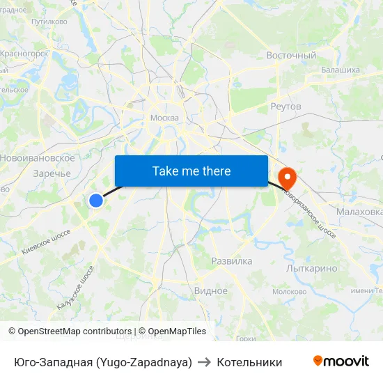 Юго-Западная (Yugo-Zapadnaya) to Котельники map