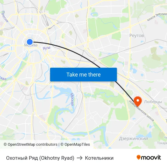 Охотный Ряд (Okhotny Ryad) to Котельники map