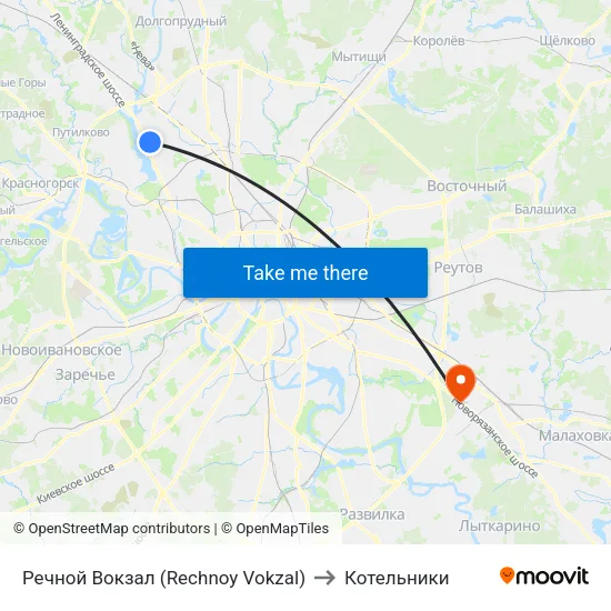 Речной Вокзал (Rechnoy Vokzal) to Котельники map