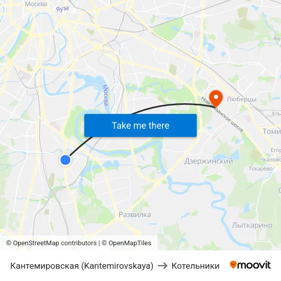 Кантемировская (Kantemirovskaya) to Котельники map