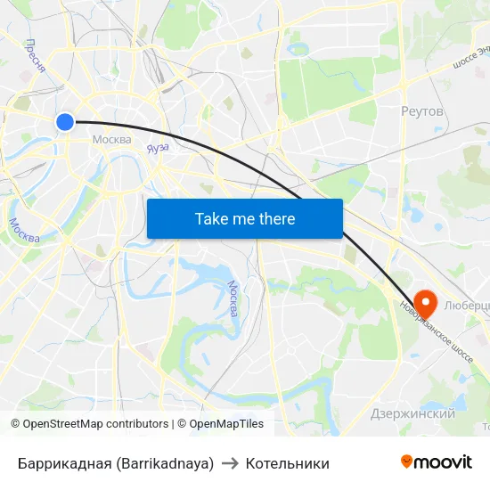 Баррикадная (Barrikadnaya) to Котельники map
