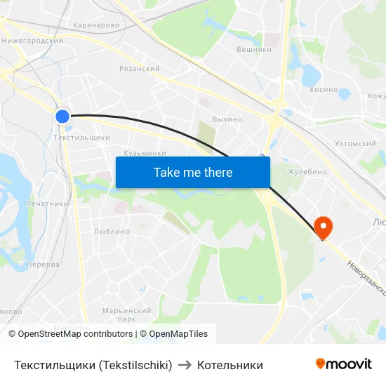 Текстильщики (Tekstilschiki) to Котельники map