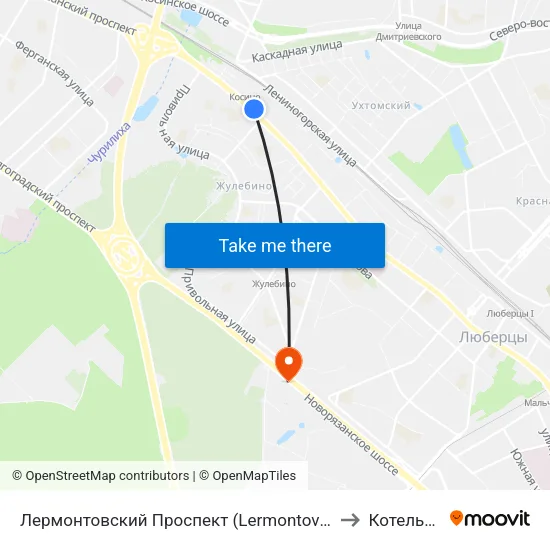 Лермонтовский Проспект (Lermontovsky Prospekt) to Котельники map