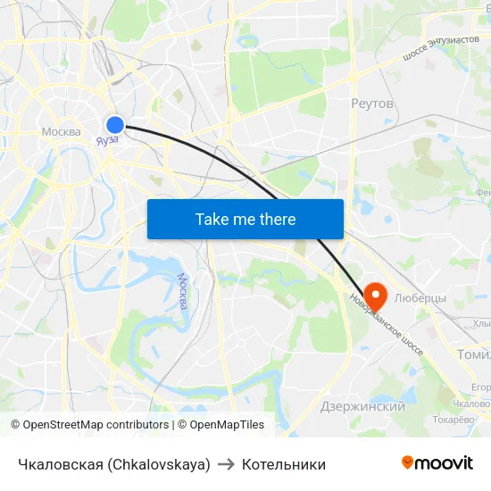 Чкаловская (Chkalovskaya) to Котельники map