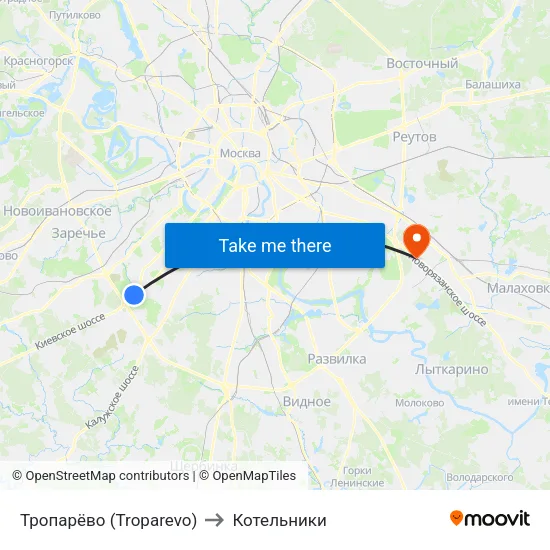 Тропарёво (Troparevo) to Котельники map