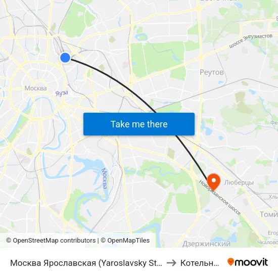 Москва Ярославская (Yaroslavsky Station) to Котельники map
