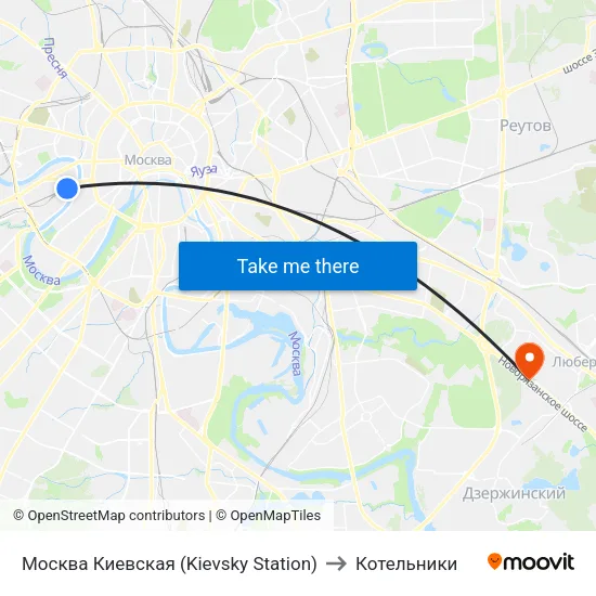 Москва Киевская (Kievsky Station) to Котельники map