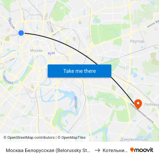 Москва Белорусская (Belorussky Station) to Котельники map
