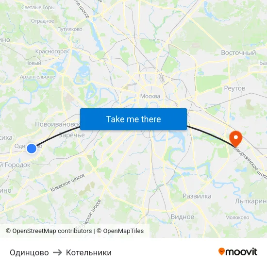 Одинцово to Котельники map
