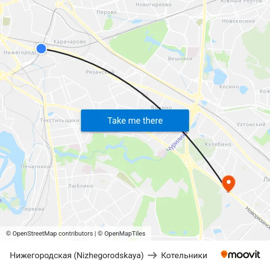 Нижегородская (Nizhegorodskaya) to Котельники map