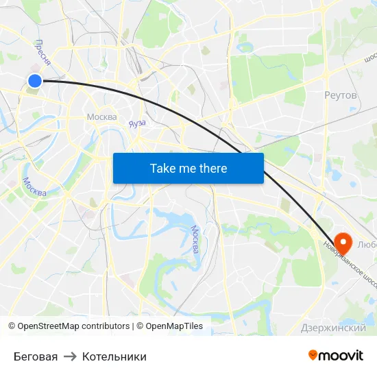 Беговая to Котельники map
