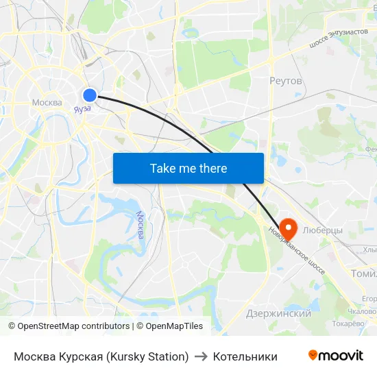 Москва Курская (Kursky Station) to Котельники map
