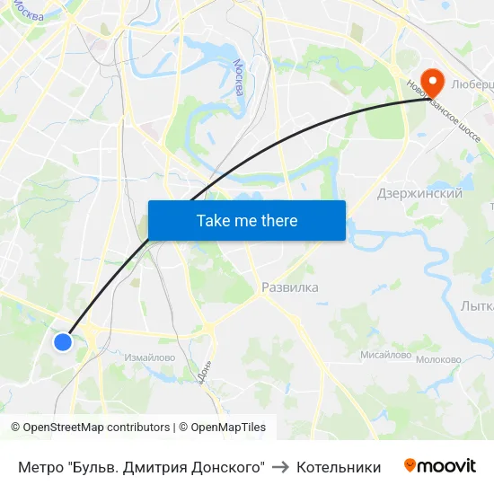 Метро "Бульв. Дмитрия Донского" to Котельники map