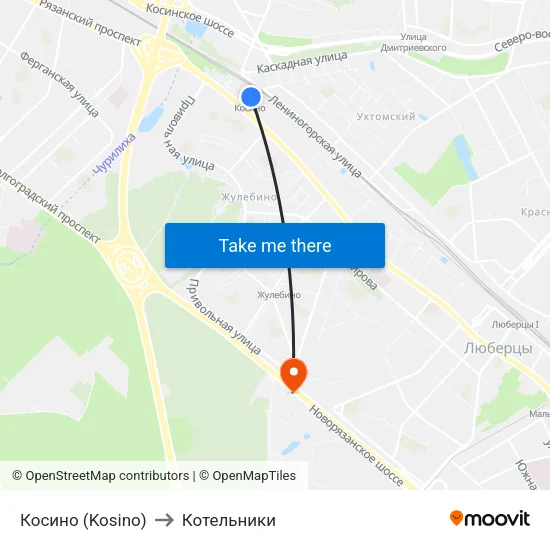 Косино (Kosino) to Котельники map