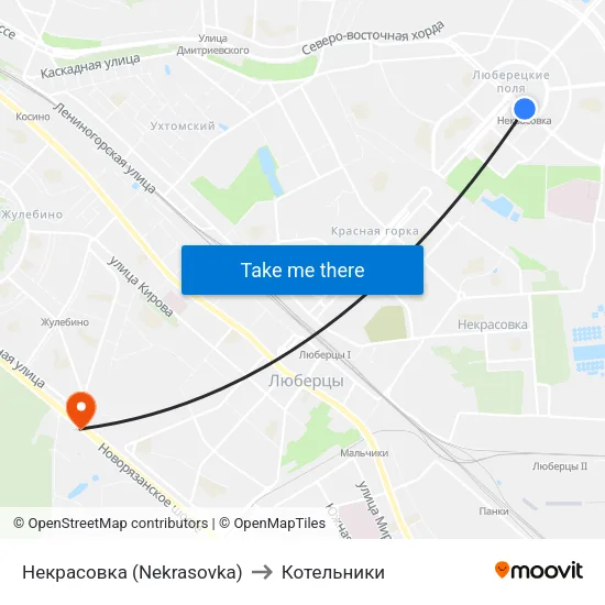 Некрасовка (Nekrasovka) to Котельники map