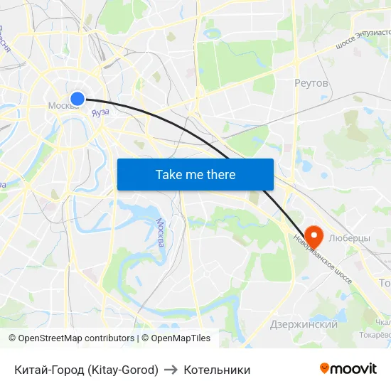 Китай-Город (Kitay-Gorod) to Котельники map