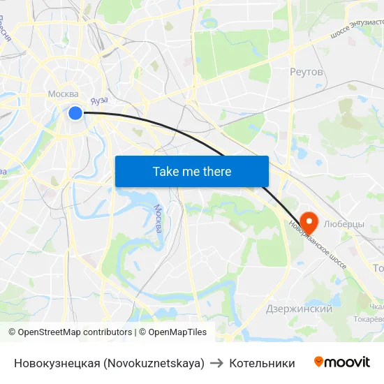 Новокузнецкая (Novokuznetskaya) to Котельники map