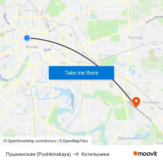 Пушкинская (Pushkinskaya) to Котельники map