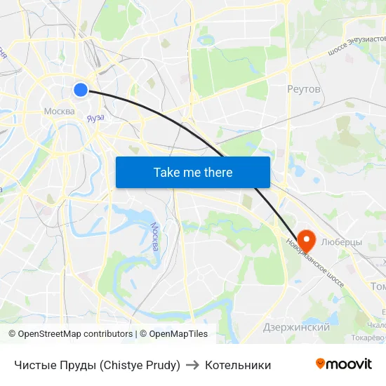 Чистые Пруды (Chistye Prudy) to Котельники map