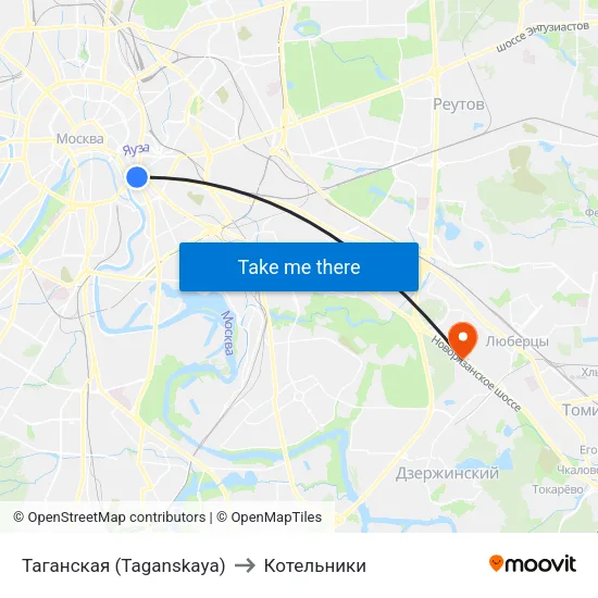 Таганская (Taganskaya) to Котельники map