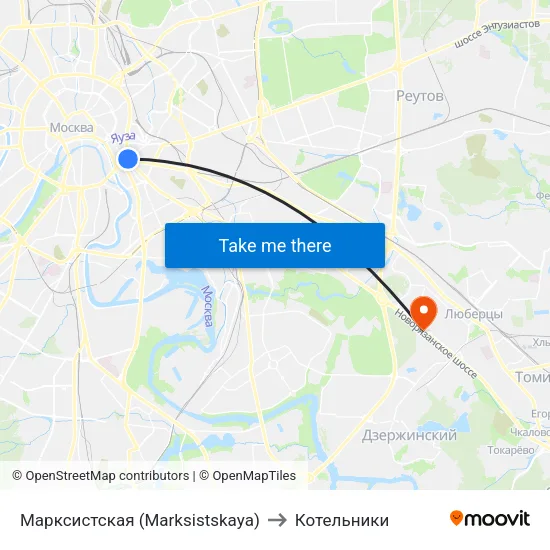 Марксистская (Marksistskaya) to Котельники map
